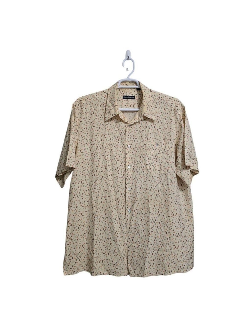 Barry Bricken Short Sleeve Silk Blend Geometric Print Casual Button Down Sz XL